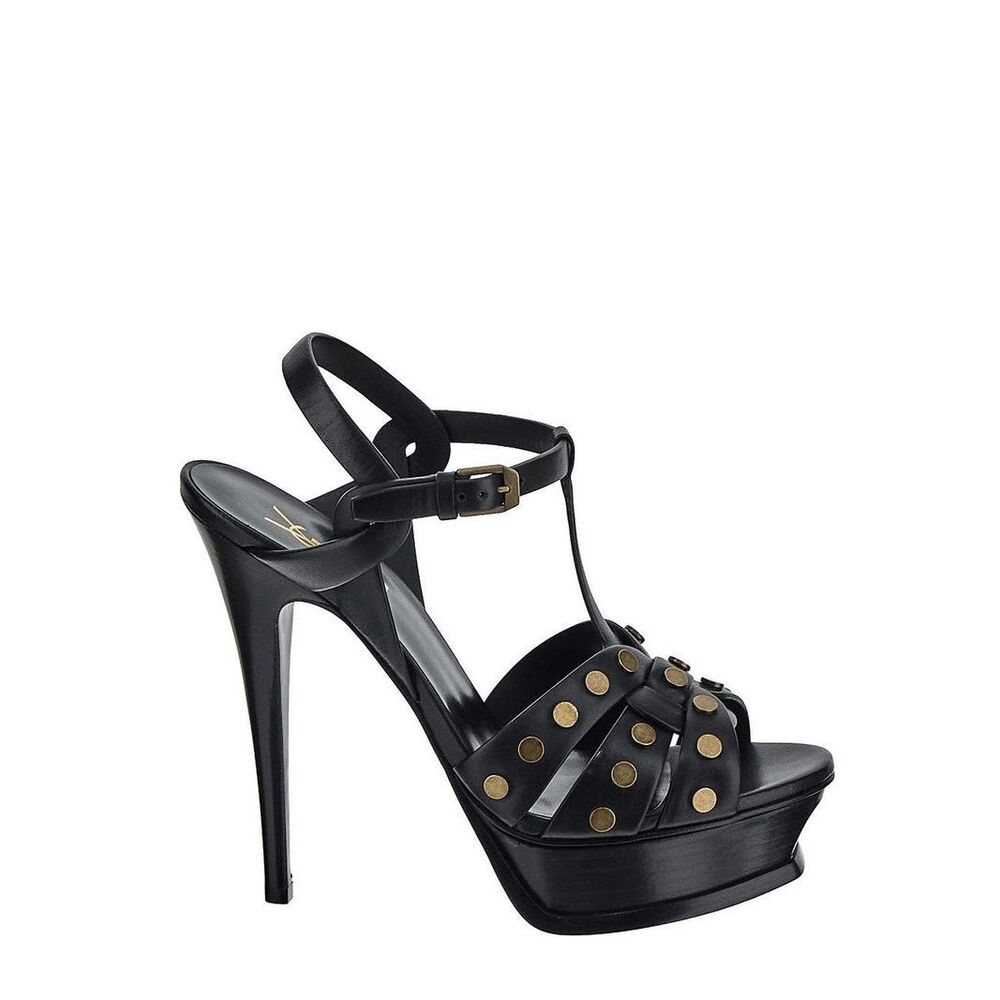 Saint Laurent Sandals Tribute Platform Leather Missing 2 Studs Slingback Open To